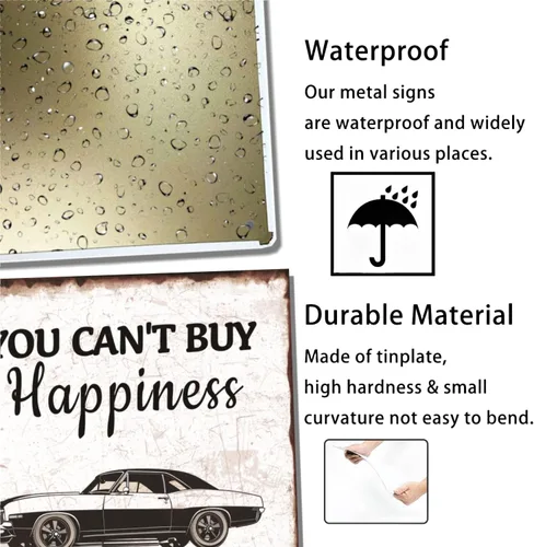 Vista 3 de EMOHAT Letrero de metal vintage con texto en inglés "You Can't Buy Happiness But You Can Buy a Classic Cars Funny Garage Metal Sign Home Bedroom Bar