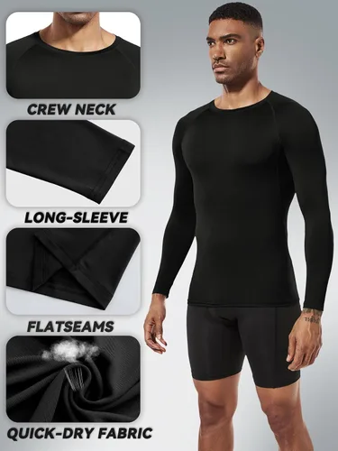 Vista 5 de Camisetas deportivas de manga larga para hombre (paquete de 3 o 5)