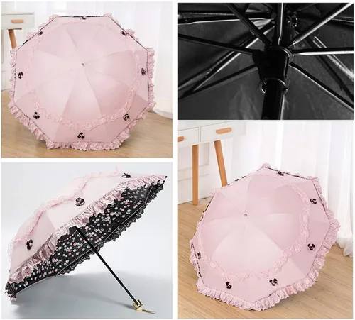 Vista 24 de Honeystore Paraguas plegable a prueba de rayos ultravioleta Princess Lace Parasol con cúpula anti-UV