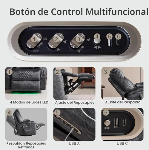 Vista 7 de Silla reclinable giratoria ajustable con motor doble gris (Velvet Gray)