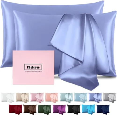 Vista 14 de Fundas de almohada de seda con cremallera, funda de almohada de morera, azul bebé, estándar, 1 unidad 20x26 Silk Pillowcase for Hair and