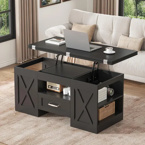 Vista 7 de Saudism Mesa auxiliar elevable de 40 pulgadas, mesas auxiliares multifunción 4 en 1 con cajones de almacenamiento y compartimentos ocultos, mesa
