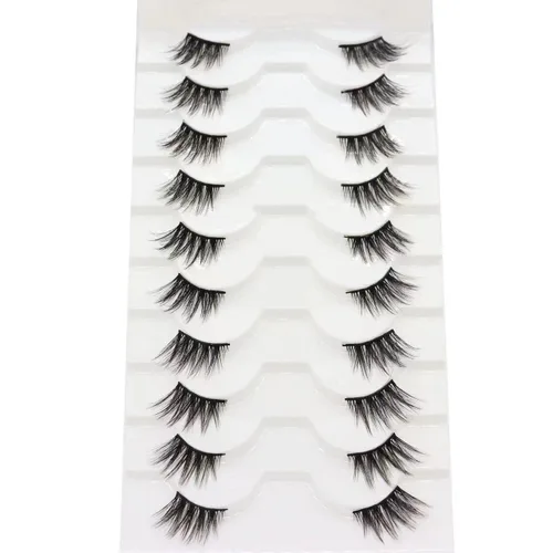 Vista 8 de DAODER Pestañas postizas de 0.394 pulgadas (0.394 pulgadas), pestañas gruesas y cortas de visón, aspecto natural con banda transparente, rizo D