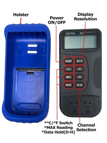 Vista 2 de TECPEL Termómetro digital DTM-307 con sonda de sensor de termopar tipo 2 k (TPK-01)