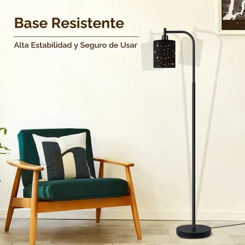 Vista 6 de Lámpara de pie industrial gótica con pantalla cortada láser estrellada, lámpara de pie de metal negro de 67 pulgadas con bombilla LED de 6 W