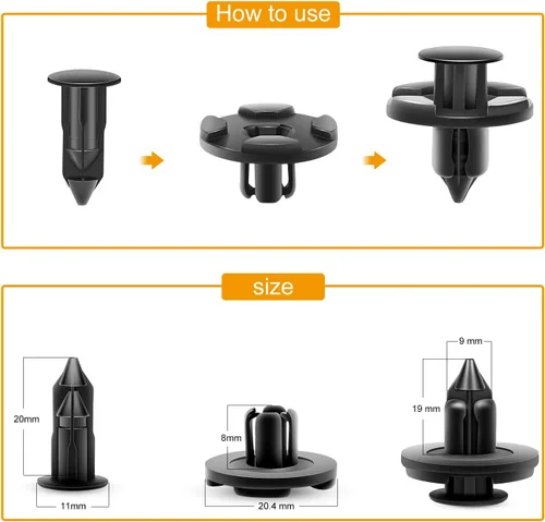 Vista 6 de GOOACC 100 piezas de remaches de sujeción de parachoques de repuesto OEM para Infiniti 1997-2012 Nissan 1998-2015# 01553-09321 Nylon 0.315 in