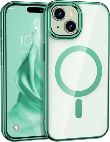 Vista 8 de Compatible con iPhone 15 Pro, funda magnética de lujo con borde galvanizado transparente, carcasa dura delgada, nunca amarilla, funda protectora