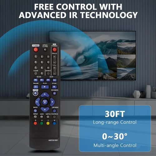 Vista 3 de AKB73615801 - Control remoto de repuesto para LG Blu-Ray DVD Player BP125 BD220 BD630 BP125N BP135W-N BP200 BP220 BP320N BP120N BP120N BP320N BP320N