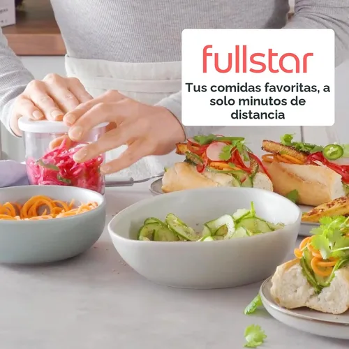 Vista 9 de Fullstar - Espiralizador y cortador de verduras con cuchillas de acero inoxidable afiladas, espiralizador para fideos de verduras, espiralizador