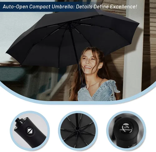 Vista 7 de Paraguas de viaje resistente al viento, automático, ligero, irrompible, de gran eficiencia, de SY Compact 2-Negro