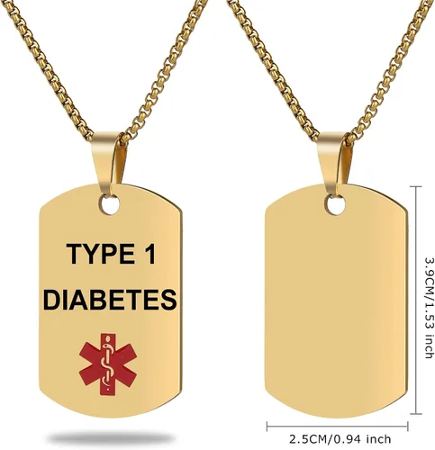 Vista 2 de Collar de alerta médica, etiqueta grabada con láser, grabado personalizado, etiqueta de identificación de acero inoxidable, colgante para hombres