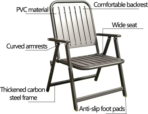 Vista 5 de Patio Folding Chair Set of 2, Foldable Patio Chairs with Armrests, Home Balcony Comfortable Camping Chairs for Outside, Lawn, Courtyard, Black