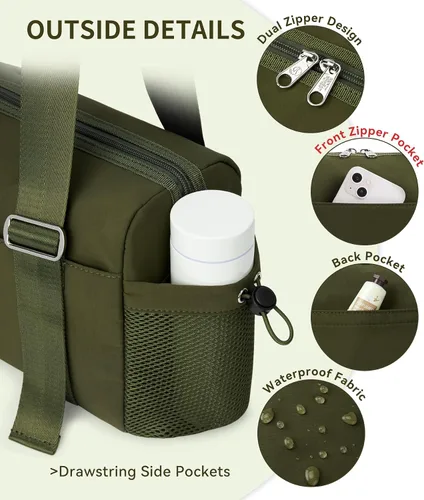Vista 6 de WLLWOO - Bolsa de gimnasio pequeña con bolsillo húmedo para mujer, bolsa de lona para yoga, bolsa de entrenamiento ligera para baile, fines