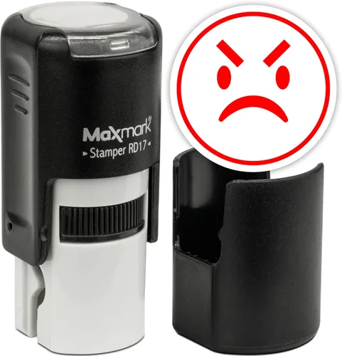 Vista 25 de MaxMark Sello de Emoji Autoentintado Redondo - Enojada - Tinta Negra