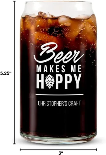 Vista 5 de WEDDINGSTAR Vaso de cerveza personalizado en forma de lata de 16 oz - Beer Makes Me Hoppy Print