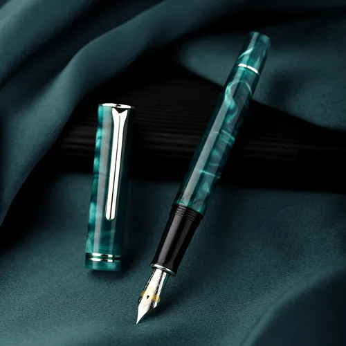 Vista 2 de HONG DIAN N2 - Pluma estilográfica, punta fina de iridio, diseño acrílico azul turquesa, bolígrafo de escritura suave con convertidor y juego