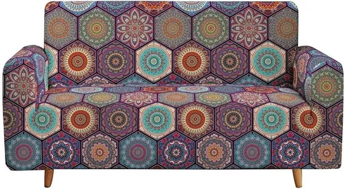 Vista 6 de Funda elástica para sofá con estampado bohemio, funda elástica para sofá floral con mandala, protector universal de muebles para sillón