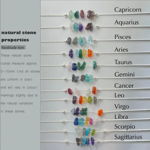 Vista 5 de Gargantilla de piedra natural con signo del zodiaco para mujer, collar de cristales crudos del zodiaco, horóscopo, piedras preciosas curativas