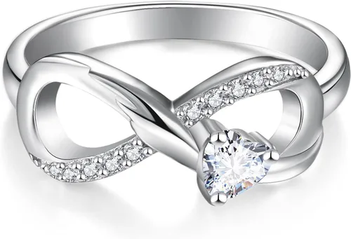Vista 2 de STARCHENIE Infinity Promise Anillo de plata de ley 925 con alas de ángel y corazón para mujer, talla 5-10