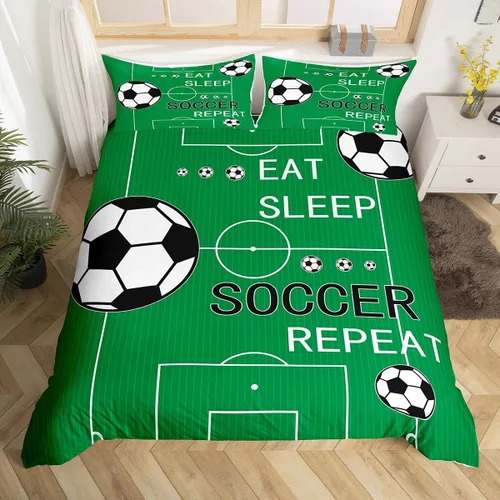 Vista 7 de jejeloiu Juego de ropa de cama de fútbol para niños, tamaño individual, juego de funda de edredón de fútbol para niños y niñas, funda de edredón