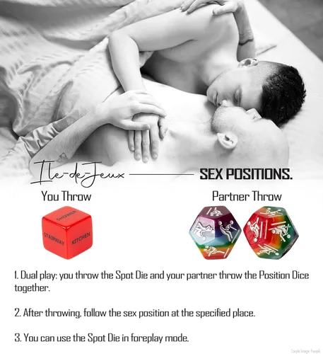 Vista 4 de Juego de 5 dados sexuales para hombres, LGBTQ+ para parejas, juego sexual de orgullo. Modelo de mujer disponible, dados de amor travieso, noche