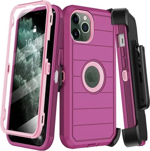 Vista 19 de KECAI Funda para iPhone 11 Pro con estuche de clip para cinturón, protector de pantalla integrado, resistente a prueba de golpes, protección contra