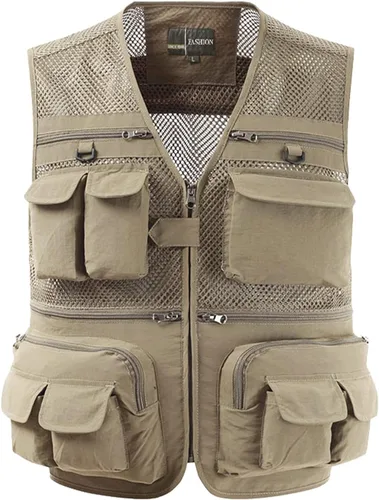 Vista 15 de Gihuo Chaleco de Pesca para Hombre Chaleco de Utilidad Safari Viaje con Bolsillos Trabajo al Aire Libre Foto Cargo Mosca Chaleco de Verano Verde