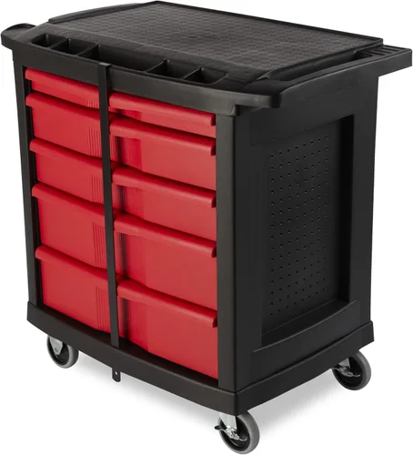 Vista 10 de Rubbermaid Commercial Products TradeMaster Carro de almacenamiento de herramientas, utilitario con 4 cajones + gabinete, pequeño, capacidad de 750
