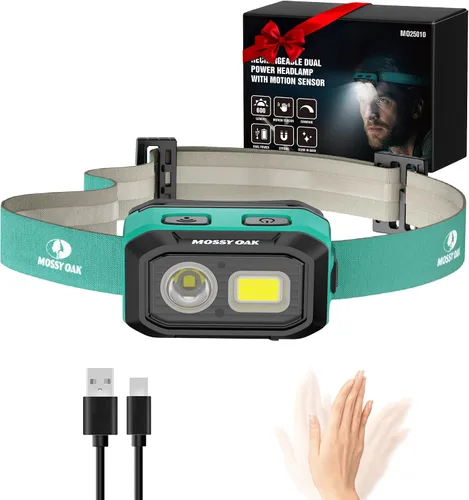 Vista 10 de Mossy Oak - Linterna frontal de 600 lúmenes, doble potencia con sensor de movimiento e imán Dual Power Source, Magnetic Base, Dimmable Design