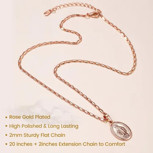 Vista 5 de GOLDCHIC JEWELRY Virgin Mary Miraculous Medal Necklace, Our Lady of Graces Guadalupe Pendant with Filigree Border