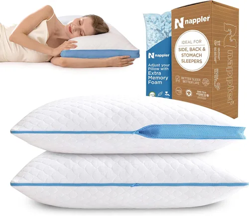 Vista 12 de Nappler - Almohada refrescante para durmientes calientes - Juego premium de 2 almohadas de cama tamaño estándar - Espuma viscoelástica triturada