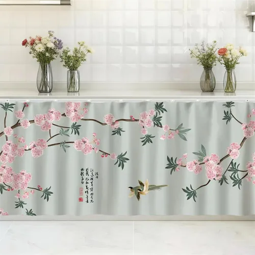 Vista 9 de SK Studio Cortinas cortas para cocina, estante de gabinete, a prueba de polvo, cortina opaca para café debajo del fregadero, falda para baño