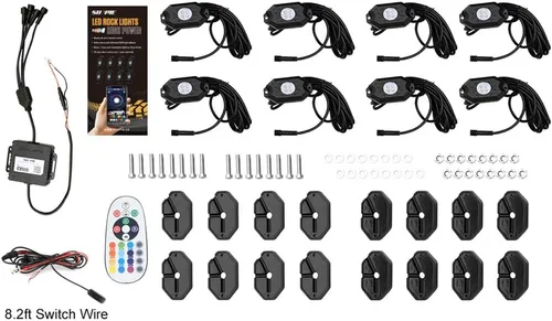 Vista 10 de SUNPIE Kit de luces de roca RGBW de 8 focos, luces de neón subterráneas de aluminio, control por aplicación, modo de voz RF, modo de música, luces
