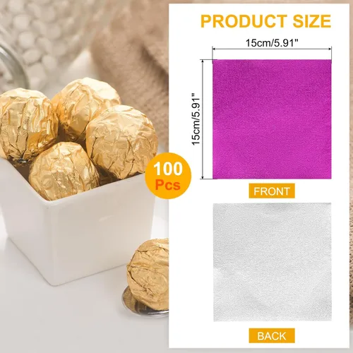 Vista 2 de uxcell 100 envoltorios de caramelo de aluminio, envoltorios de barra de chocolate de 6 x 6 pulgadas, papel de aluminio para decoración de embalaje