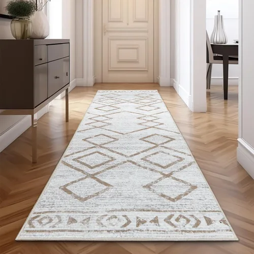 Vista 18 de jinchan - Tapete de pasillo marroquí de 2 x 6 pies con líneas, bohemio, lavable, para cocina, suave, geométrico, de lana sintética, antideslizante