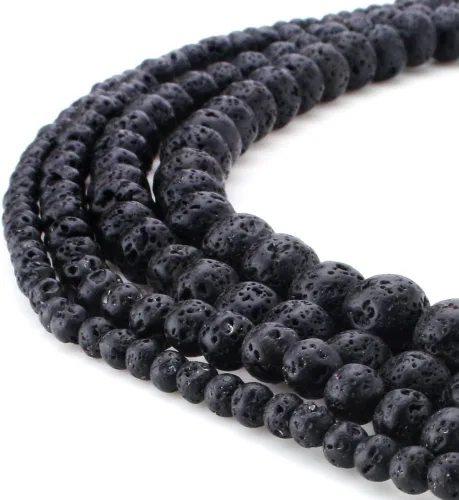 Vista 4 de RUBYCA Natural negro lava piedras preciosas redondas sueltas cuentas organizador caja de plástico fabricación de joyas mezcla tamaños