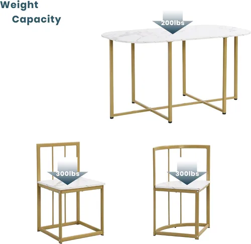 Vista 7 de Quarte Moderno juego de mesa de comedor de 7 piezas con mármol sintético, juego de mesa de cocina de metal compacto, diseño de silla triangular