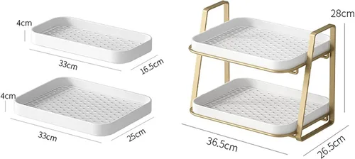 Vista 5 de Organizador de encimera de 2 niveles, bandeja blanca, estante seco con bandeja de drenaje, almacenamiento de cocina de metal, estante organizador