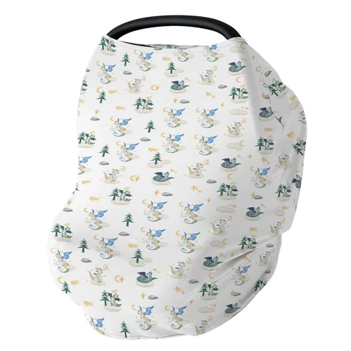 Vista 10 de Funda de asiento de coche de dragón y caballeros de cuento de hadas para bebés, dragones de fantasía, castillo de princesa, funda elástica 5 en 1