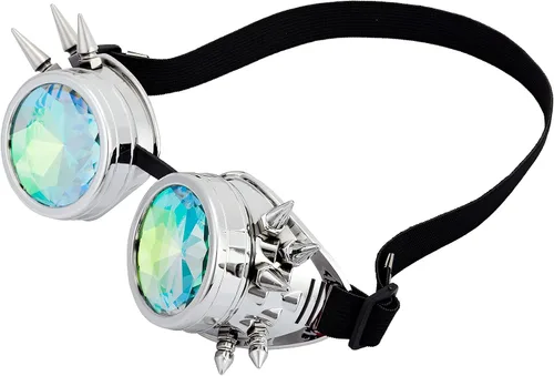 Vista 44 de Gafas de caleidoscopio retro con pinchos, gafas de cristal arcoíris steampunk estilo soldadura, gafas de cosplay punk