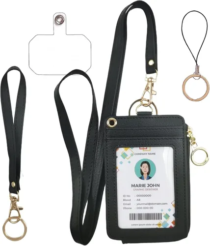 Vista 10 de bolimoss Portatarjetas de identificación 2 en 1 y cartera con cordón para mujer, soporte vertical de cuero para tarjetas de identificación