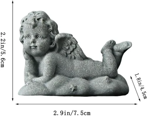 Vista 4 de livelyfish Estatua de ángel guardián, pequeña figura de querubín rezando, alas de arenisca, escultura de ángel para acuario, hogar, pecera
