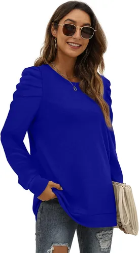 Vista 3 de XIEERDUO Sudaderas de cuello redondo para mujer, suéteres tipo túnica de manga abombada, ropa de otoño, ajuste holgado
