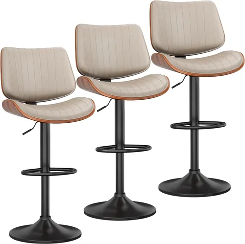 Vista 32 de YaFiti Taburetes de bar ajustables, modernas sillas giratorias de piel sintética con respaldo, taburetes de isla de cocina sin brazos, color negro