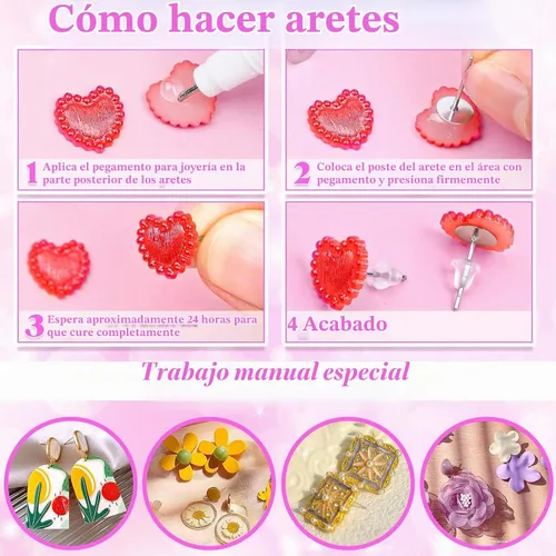 Vista 5 de Anezus Pegamento para joyas con 600 postes y respaldos de acero inoxidable, hipoalergénicos en blanco con parte trasera de goma para suministros