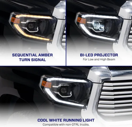 Vista 3 de Form Lighting Faros delanteros de proyector LED secuenciales compatibles con Toyota Tundra 2014-2021 (par)