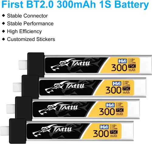 Vista 4 de 4 unids BT2.0 300mAh 1S batería 3.8V 75C FPV Lipo batería con conector BT2.0 enchufe para FPV Tiny Whoop 1S sin escobillas Whoop Drone