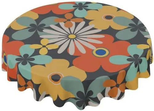 Vista 9 de Mantel redondo de moda con flores amarillas, lavable, resistente a las arrugas, para el hogar, cocina, comedor, picnic, campamento, fiesta, color-5