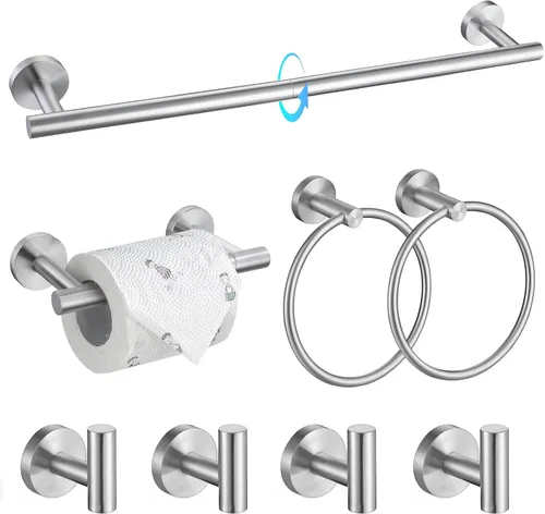 Vista 16 de TQKAG Juego de accesorios de baño negro y dorado de 5 piezas, juego de toalleros redondos de acero inoxidable de 23.6 pulgadas para baño montado