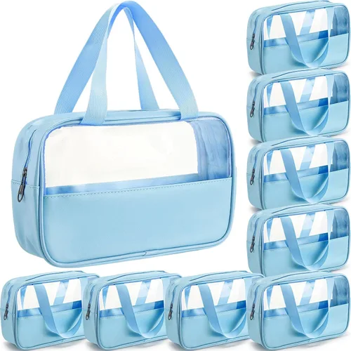 Vista 10 de Buryeah 9 piezas translúcidas bolsa de maquillaje organizador de artículos de tocador para mujeres y hombres, bolsa de viaje portátil impermeable